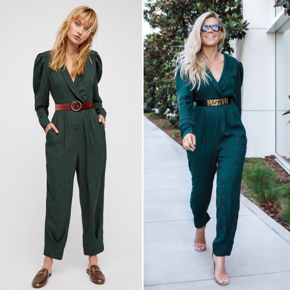 EUC Free People Green Cottagecore Star Eyes Jumpsuit